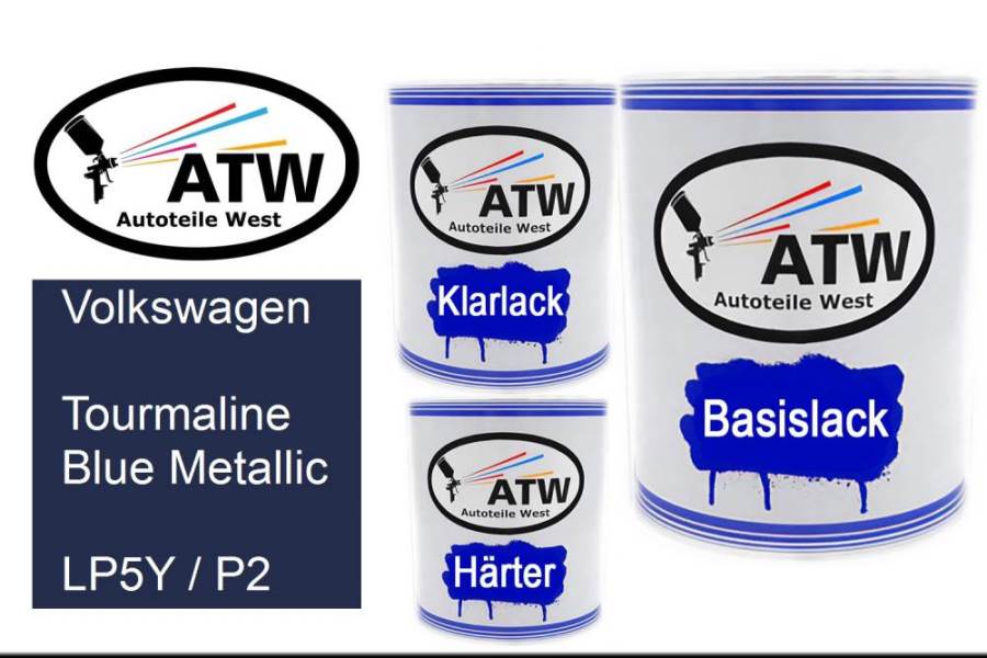 Volkswagen, Tourmaline Blue Metallic, LP5Y / P2: 1L Lackdose + 1L Klarlack + 500ml Härter - Set, von ATW Autoteile West.